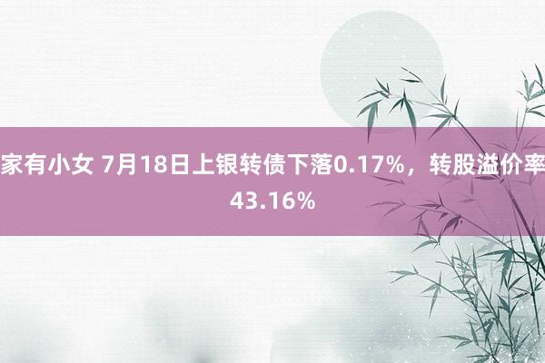 家有小女 7月18日上银转债下落0.17%，转股溢价率43.16%