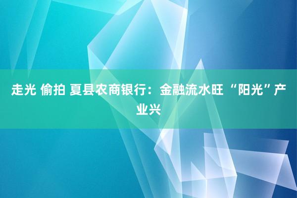 走光 偷拍 夏县农商银行：金融流水旺 “阳光”产业兴