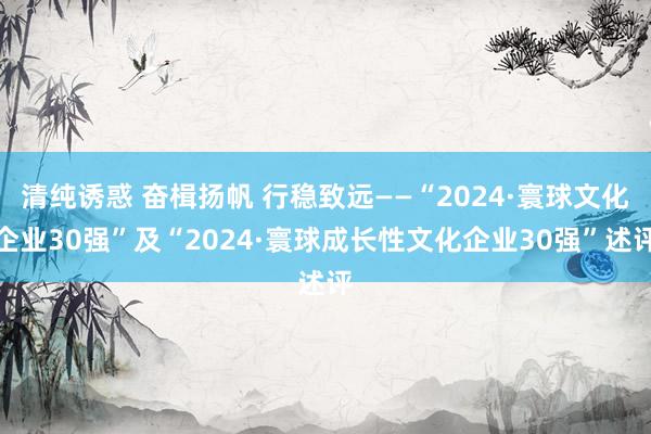 清纯诱惑 奋楫扬帆 行稳致远——“2024·寰球文化企业30强”及“2024·寰球成长性文化企业30强”述评